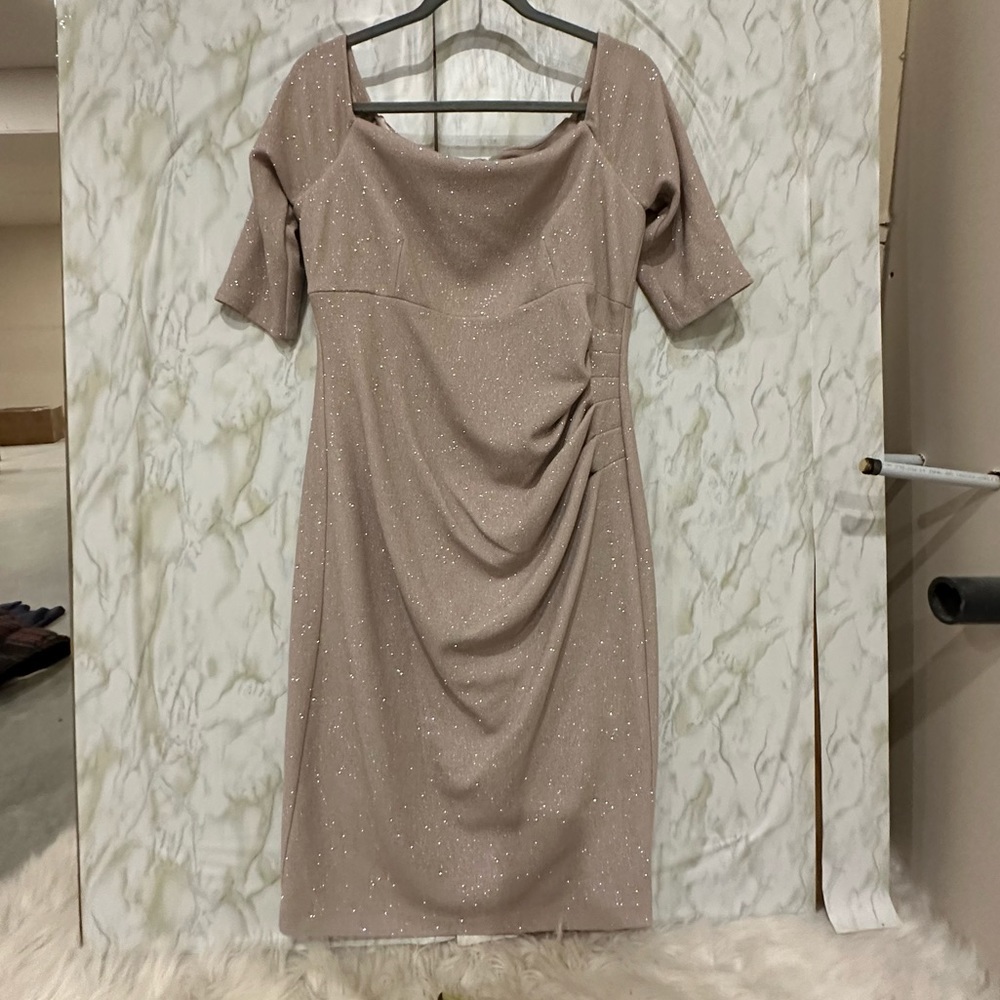Eliza J 14 gold sparkly dress glitter short sleeve wedding event plus size party - Picture 2 of 9